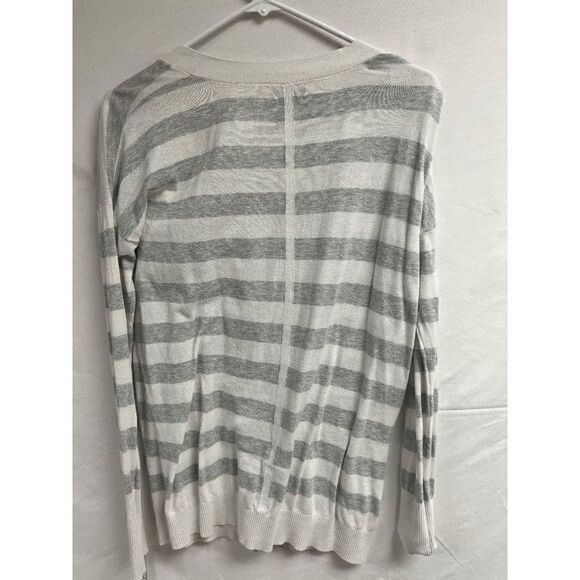 Express Womens 3/4 Sleeve Open Front Cardigan Sweater Size Medium Striped Gray - Picture 5 of 6